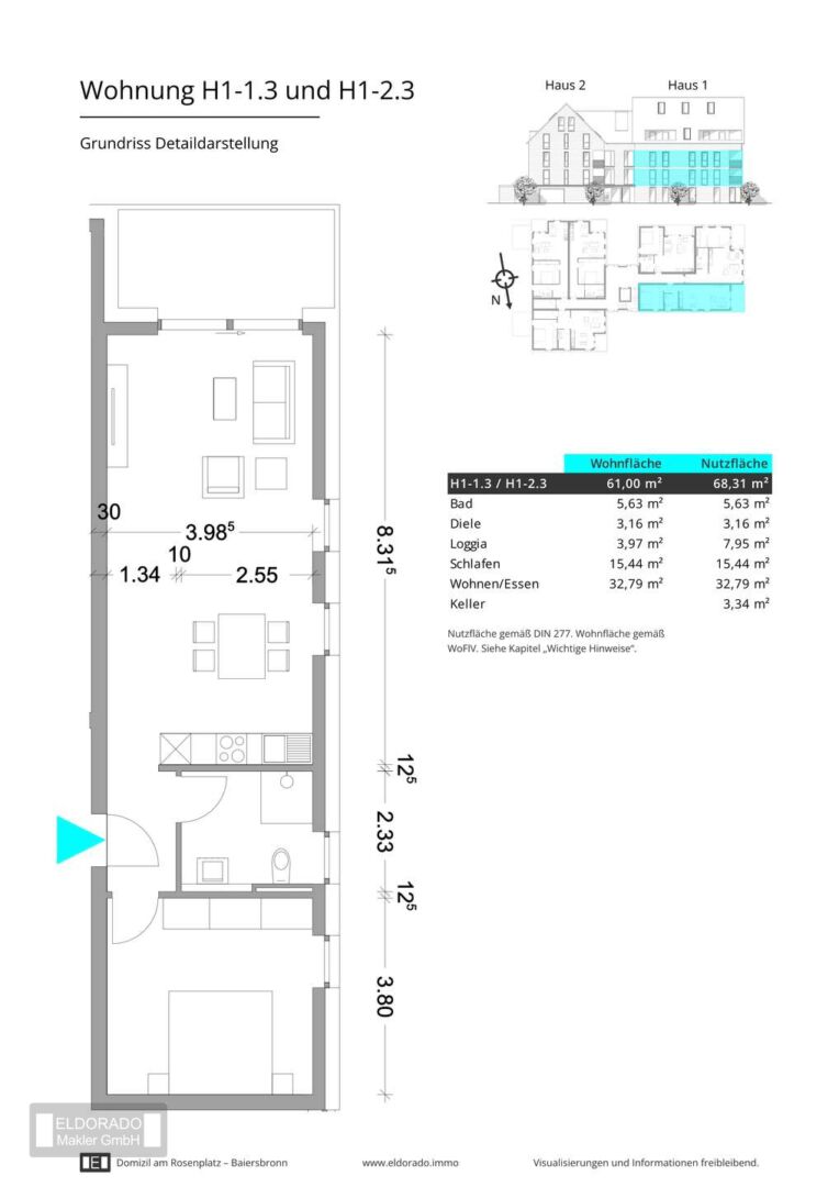 Grundriss H1-1.3 und H1-2.3